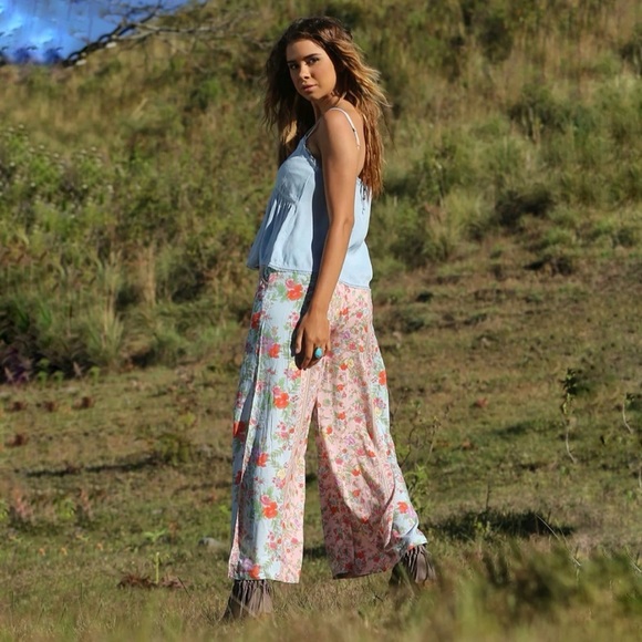 Tulle & Batiste Hosannah Culottes Floral Wide Leg Boho Ankle Pant Lotus M / L - Picture 3 of 16